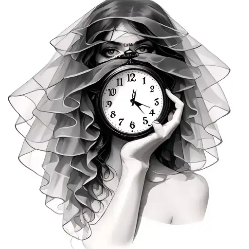 Woman Wearing Veil Has Clock