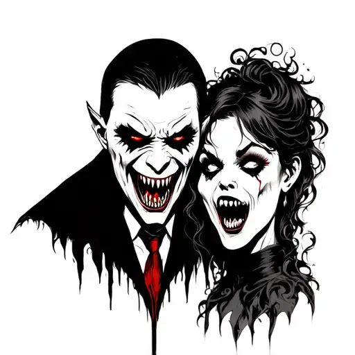 Vampire A Male And Female Horror Scene With Teeth Out Killing