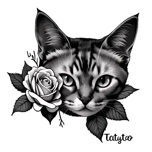 Cat -Free Tattoo With Just Roses With The Word Cat
