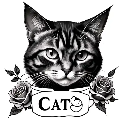 Cat -Free Tattoo With Just Roses With The Word Cat