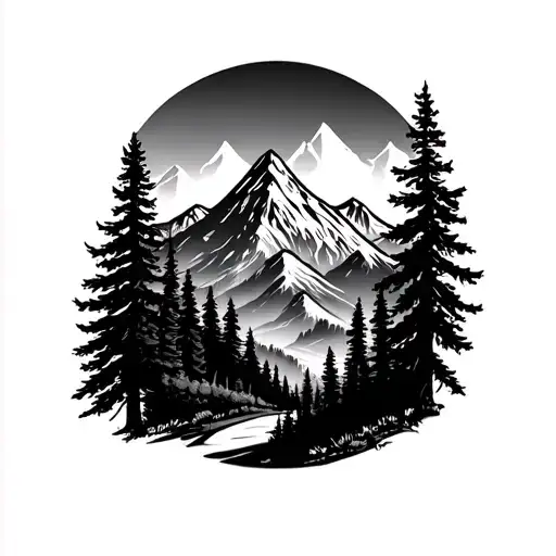 Shoulder Tattoo Of Mountain Scape With Trees In The Foreground