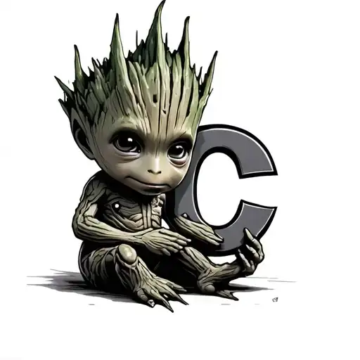 Baby Groot Holding The Letter C