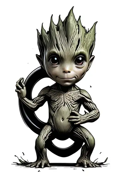 Cute Baby Groot Holding The Letter C