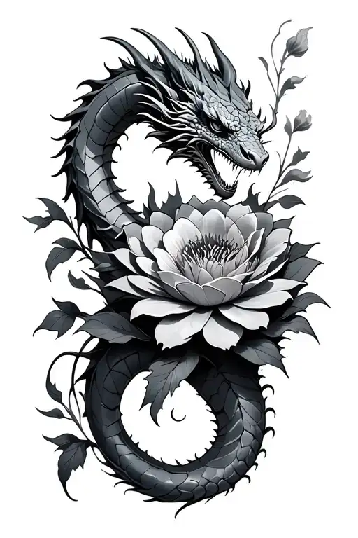 Dragon Wrapped Around A Flower