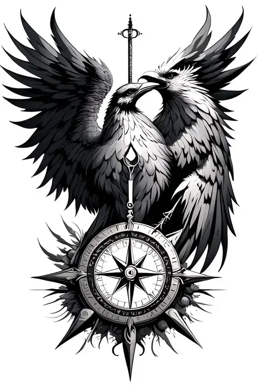 Compass And Phoenix Bird