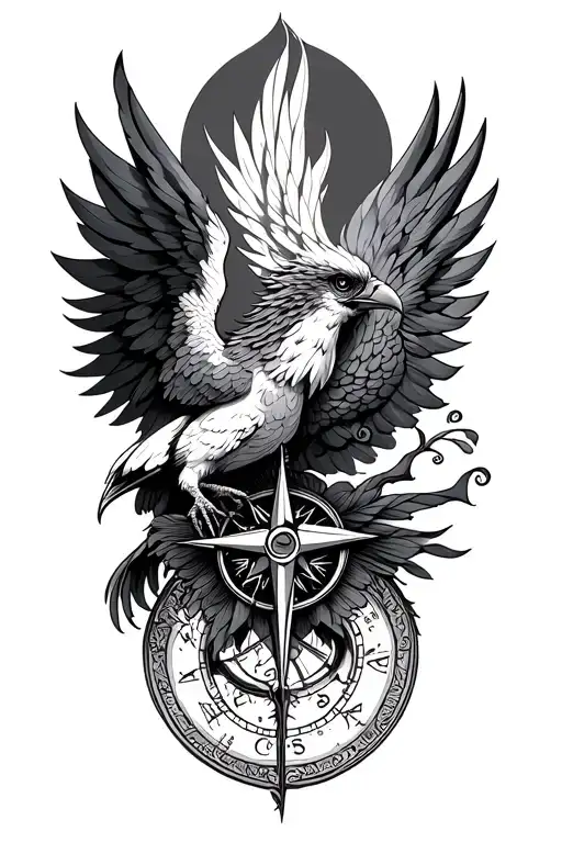 Compass And Phoenix Bird