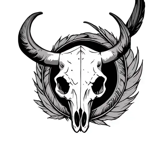 Cowskull Surrounded By Feathers In A Circle