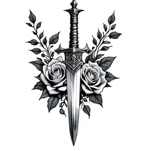Dagger And Roses Surrounding