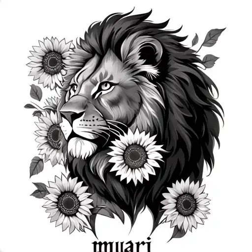 Lion With The Name Myari With Sunflowers A Shoulder Tattoo Going Into Sleeve