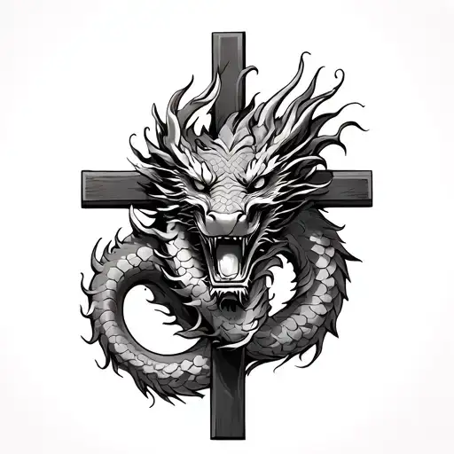 Chinese Dragon Wrapped Around A Crucifix