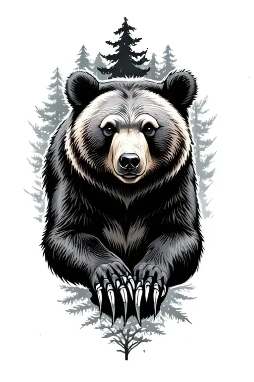 Bear With Paw And Claws Night Forest