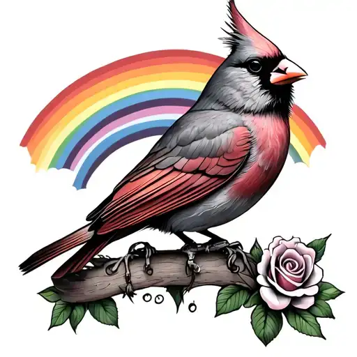 Cardinal With Roses And A Rainbow