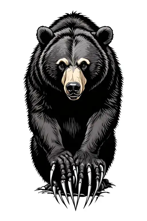 Bear With Paw And Claws Night Forest Agressive