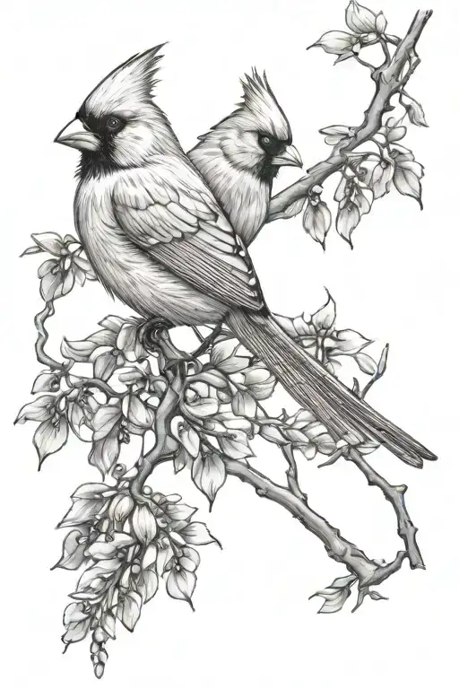 Cardinal Bird On A Wisteria Branch