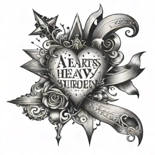 The Quote 'A Hearts A Heavy Burden' With Designs Around It Like Stars