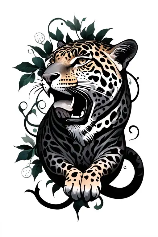 Ayahausca Vine And Jaguar Emerging