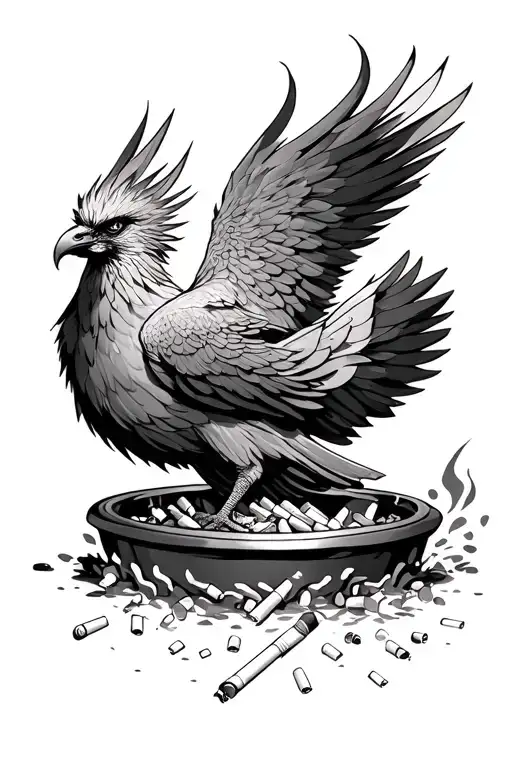 Phoenix Rising Out Of An Ashtray With Burning Cigarettes