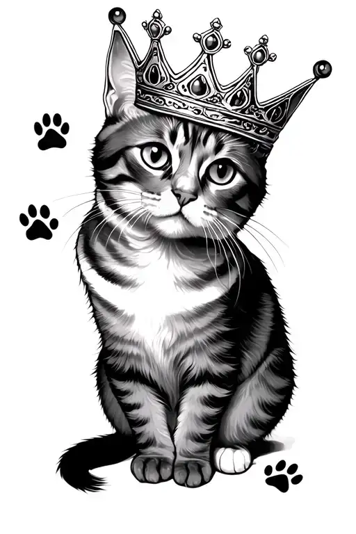 Cat With Crown And Paw Prints