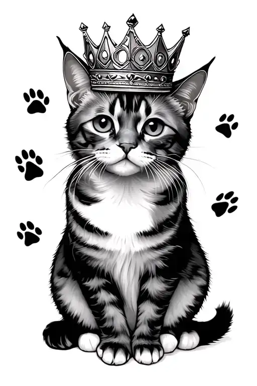 Cat With Crown And Paw Prints