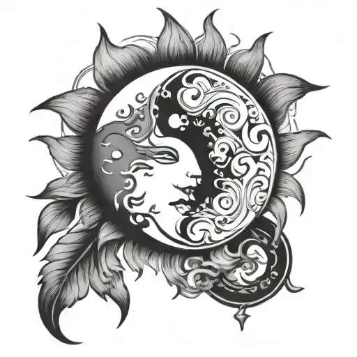 Yin And Yang Sun And Moon Merging Together