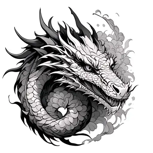 Upper Arm Half Sleeve With An Oriental Floral Design And The Dragon Vorkath From Runescape