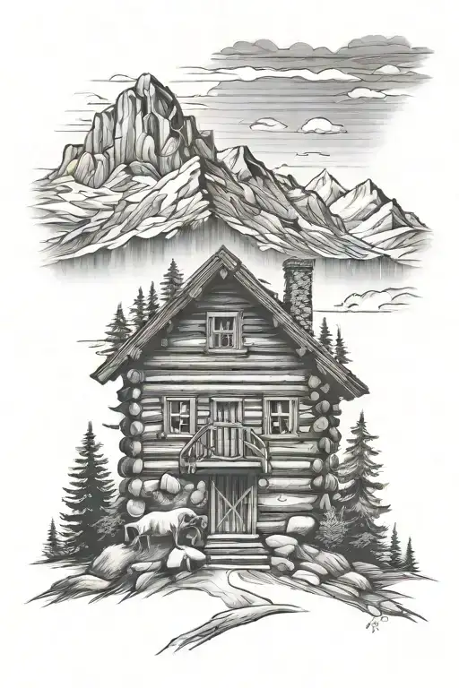 Log Cabin Near Mountains