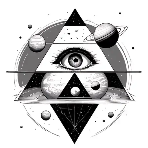 Pyramide With An Eye Inside And A Line Of Planets Horisontel