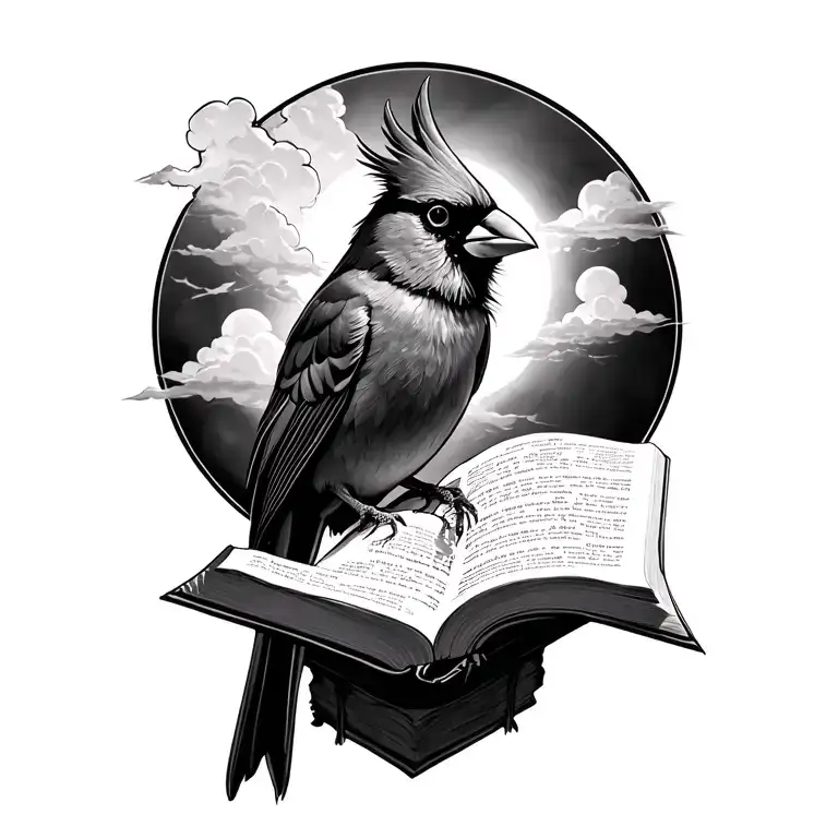 Cardinal Perched With Bible Verse Intertwined And Clouds