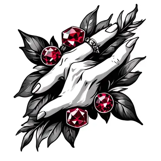 Ruby Diamonds Around A Existing Hand Tattoo Ruby Name