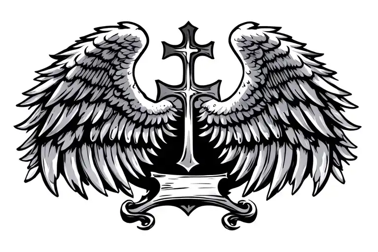 Wings With A Cross And Scroll