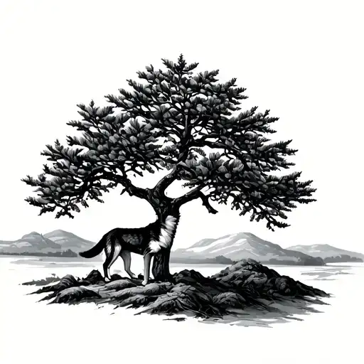 Olive Tree With A Wolf Nearby