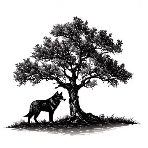 Olive Tree With A Wolf Nearby