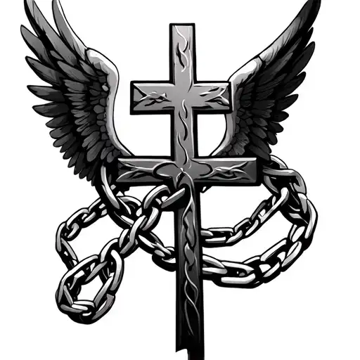 Cross With A Chain Wrapped Around And Wings