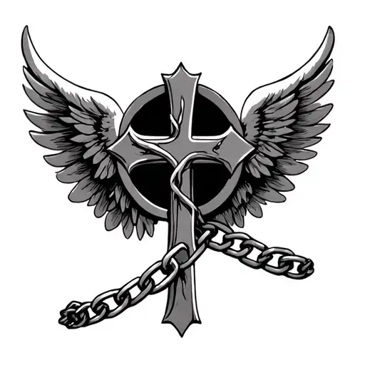 Cross With A Chain Wrapped Around And Wings