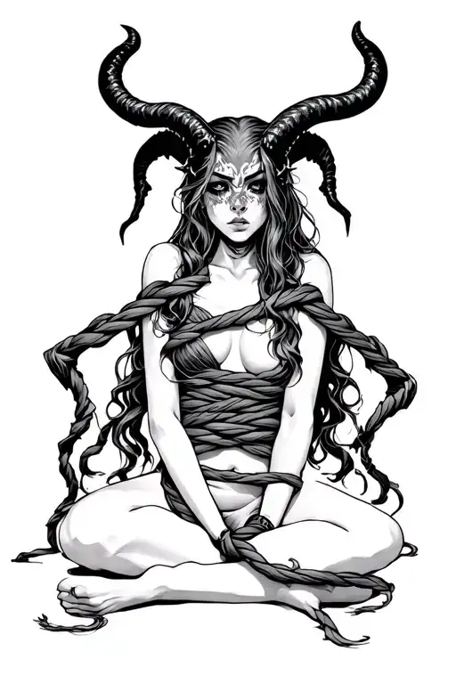 A Girl Tied Up The Devil In Front Of Her