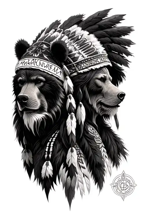 Native American Medicine Man And 5 Bear Head