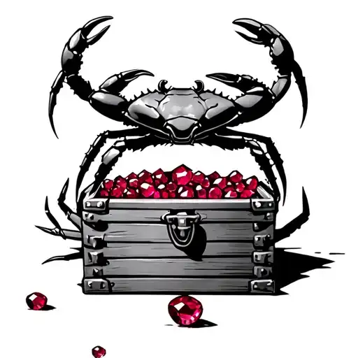Crab Protecting Treasure Chest With Rubies