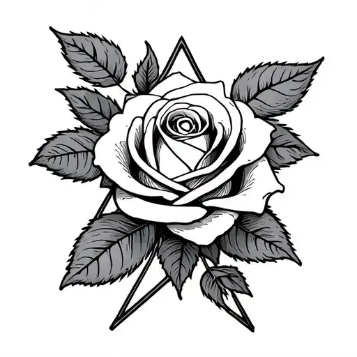 Rose And Triangle Simple Line Drawing
