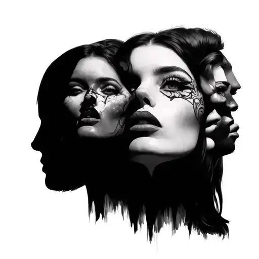 Surrealist Woman Face With Several Faces