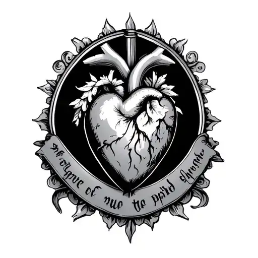 Sacred Heart With Writing Below And Above