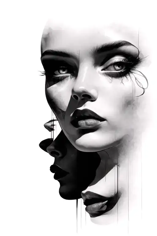 Surrealist Woman Face With Several Faces