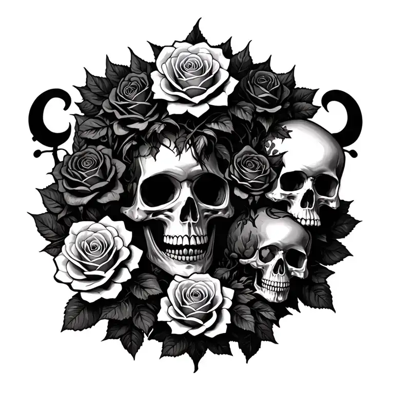 Family Tree With Roses And Skulls