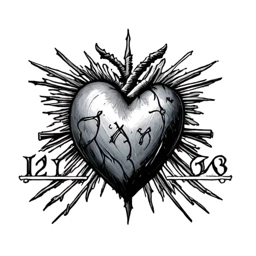 Sacred Heart With Roman Numerals Below And Above