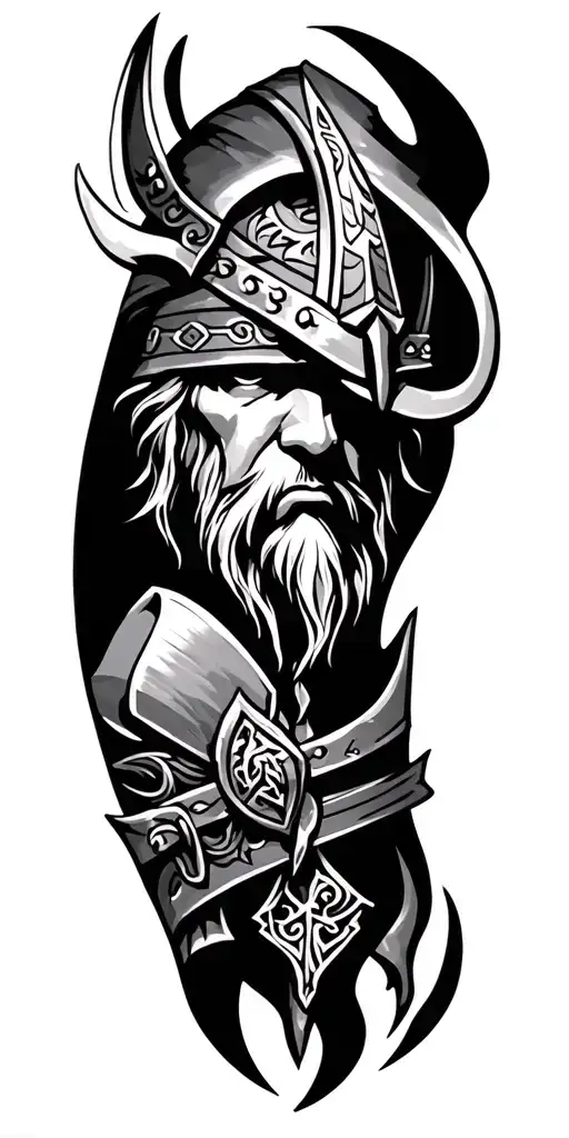 Vikings Sleeve Tatto With Symbols Incorporated