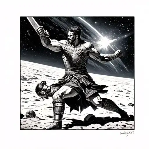A Gladiator Fighting In The Middle Of The Universe