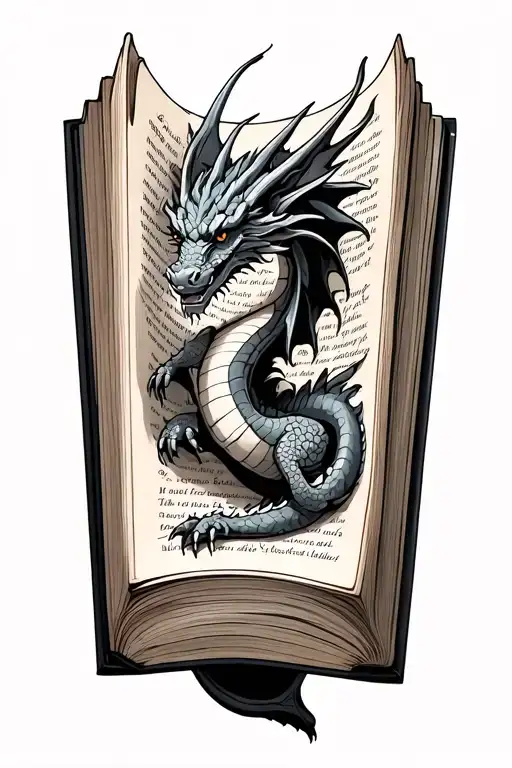 Book Open Book With Pages And Dragon Flying