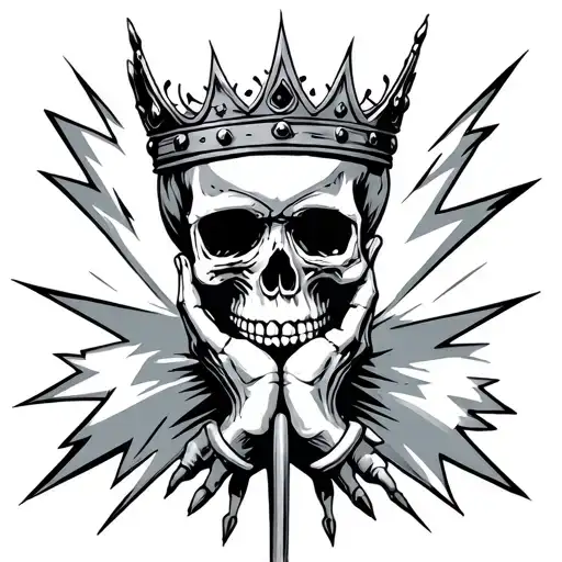 Skull With Crown Praying Hands With Lightning Bolts