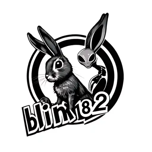 Blink 182 Rabbit Standing On The Blink 182 Logo And An Alien In The Background