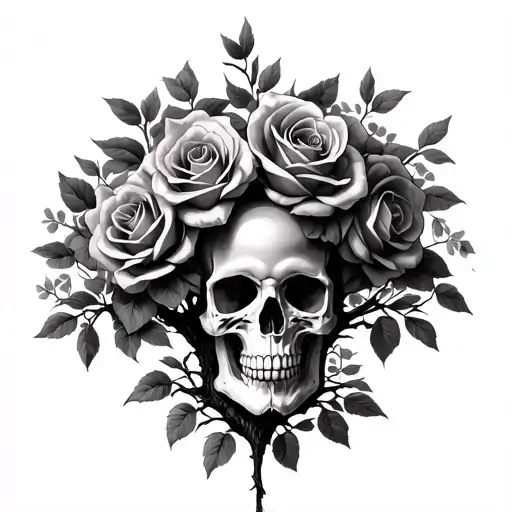 Family Tree With Roses And Skull Incorporated