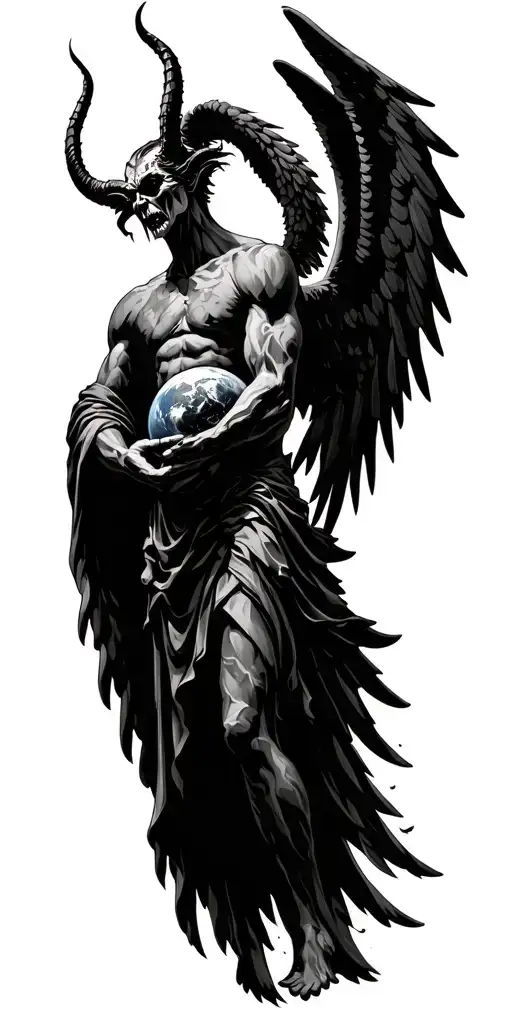 Satan Under The Angel Wings Holding The Globe